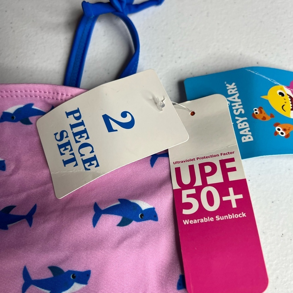 Baby Shark Toddler Sz 5T Girl Ruffle Tankini Pink Swimsuit UPF 50+ 2 PC - Picture 6 of 8